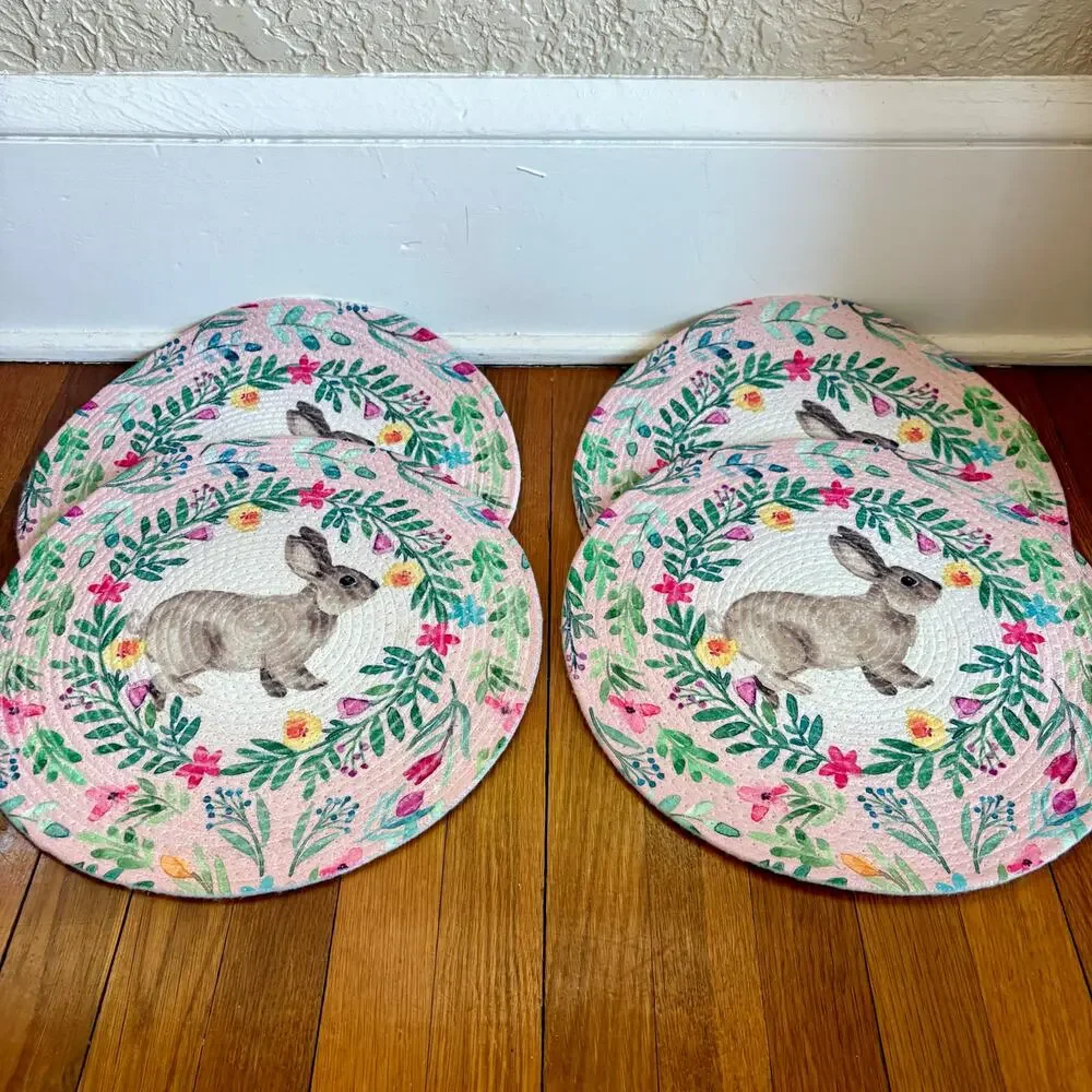 Tahari Home Bunny Placemats Set of 4 Easter Rabbit Spring Table Decor
